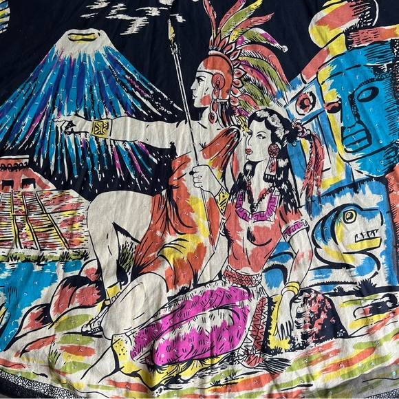 Funky People vintage aztec Mayan ruins volcano Indian graphic flared midi skirt - Picture 7 of 14